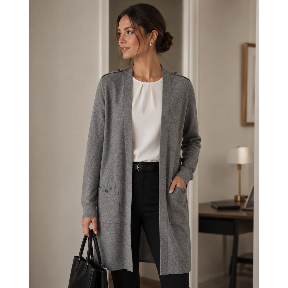 Talbots Open Front Long Cardigan Sweater 2X Gray Cashmere Blend NWT